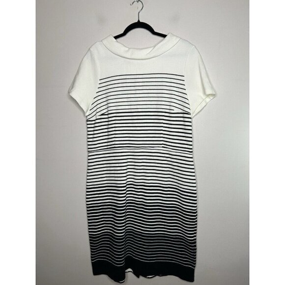 Talbots Black White Midi Collared Stripes Short Sleeve Size 16 - Picture 12 of 14